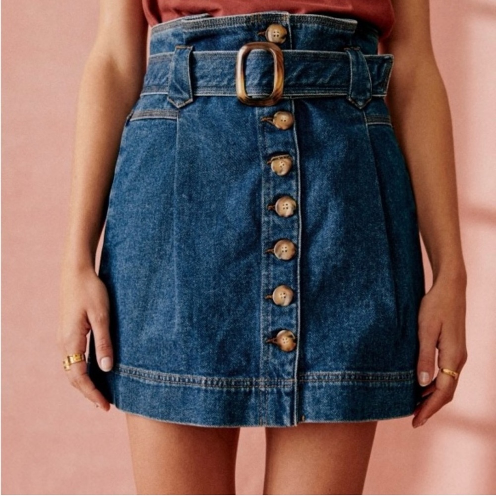 Sezane Hayden Denim Button-Up Skirt Size 40